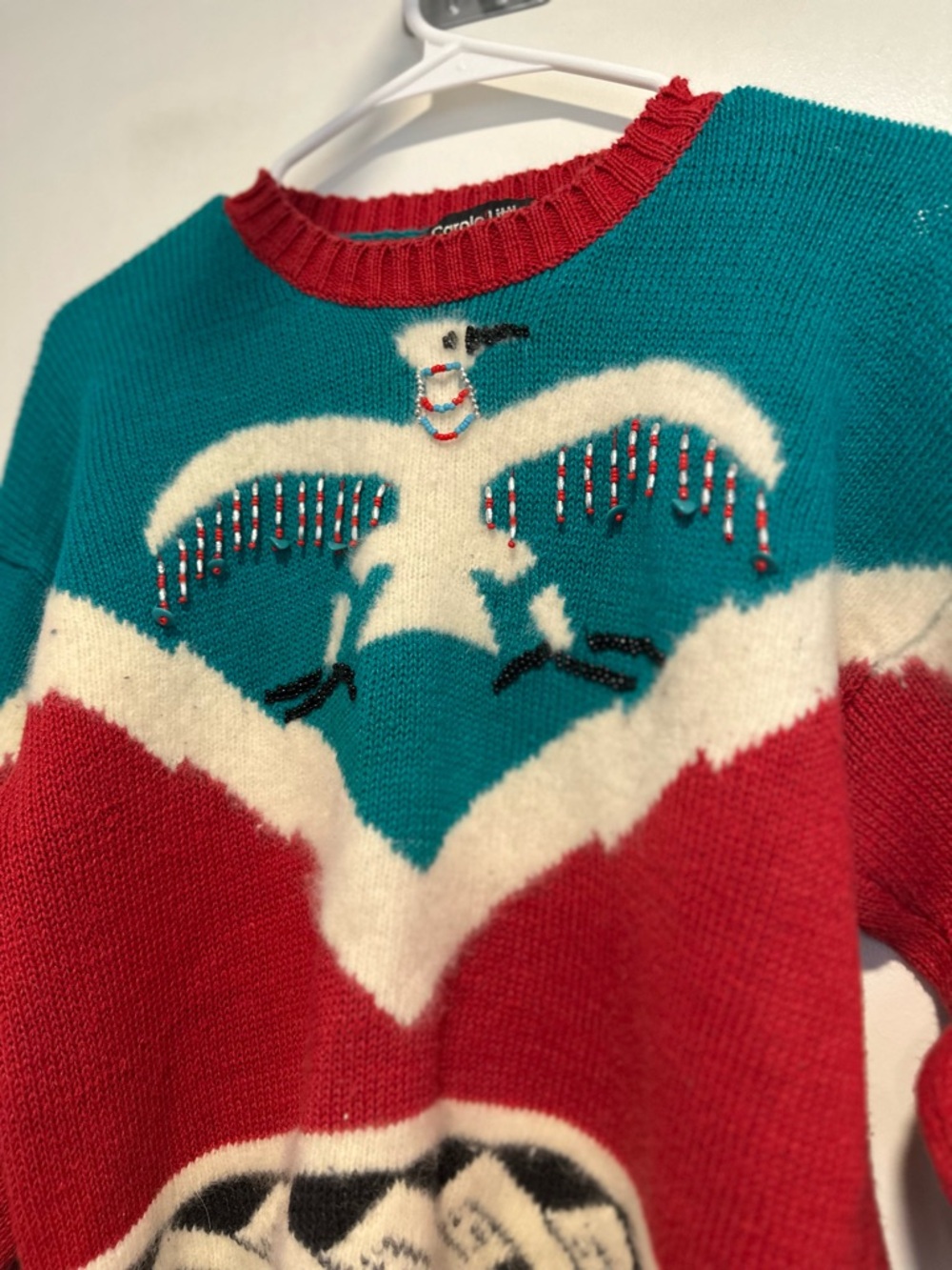VTG Carole Little Wool/rabbit Blend. Thunderbird Aztec beaded Colorful Sweater. - Picture 6 of 12